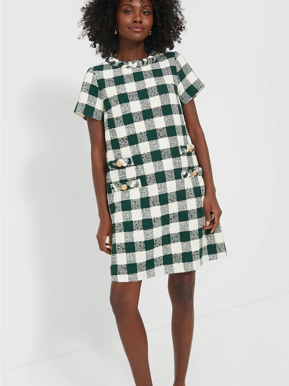 Tuckernuck Moss Green Gingham Tweed Jackie Dress